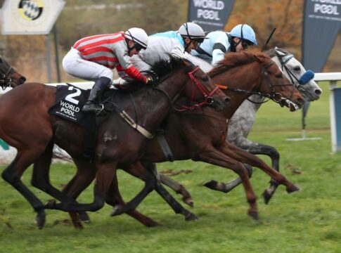 Heimsieg in München - Mr. Jury Twister sorgt für Überraschung Der Schimmel Mr. Jury Twister siegt unter Leon Wolff