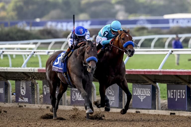 Nysos (außen) nickt ein (Foto: ©Carlos J. Calo/Eclipse Sportswire)