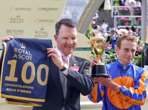 Aidan O'Brien und Ryan Moore nach dem Sieg von Scandinavia (galoppfoto.de)